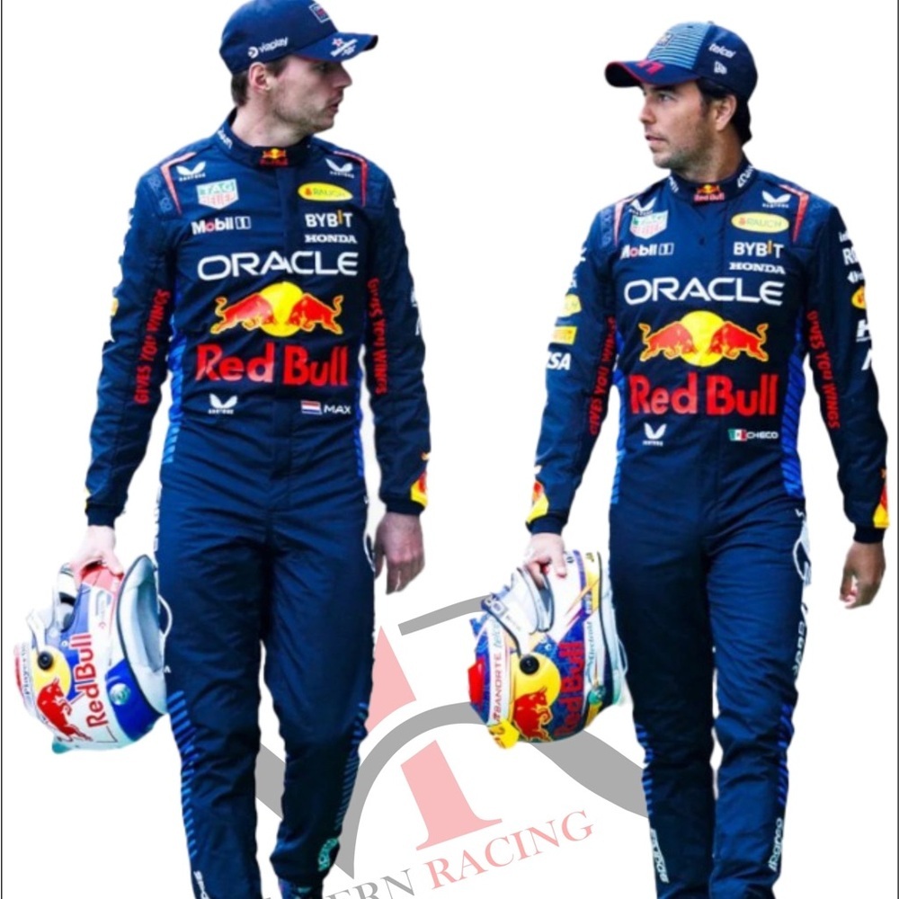 Navy Racing Jumpsuit with Red and Yellow Accents